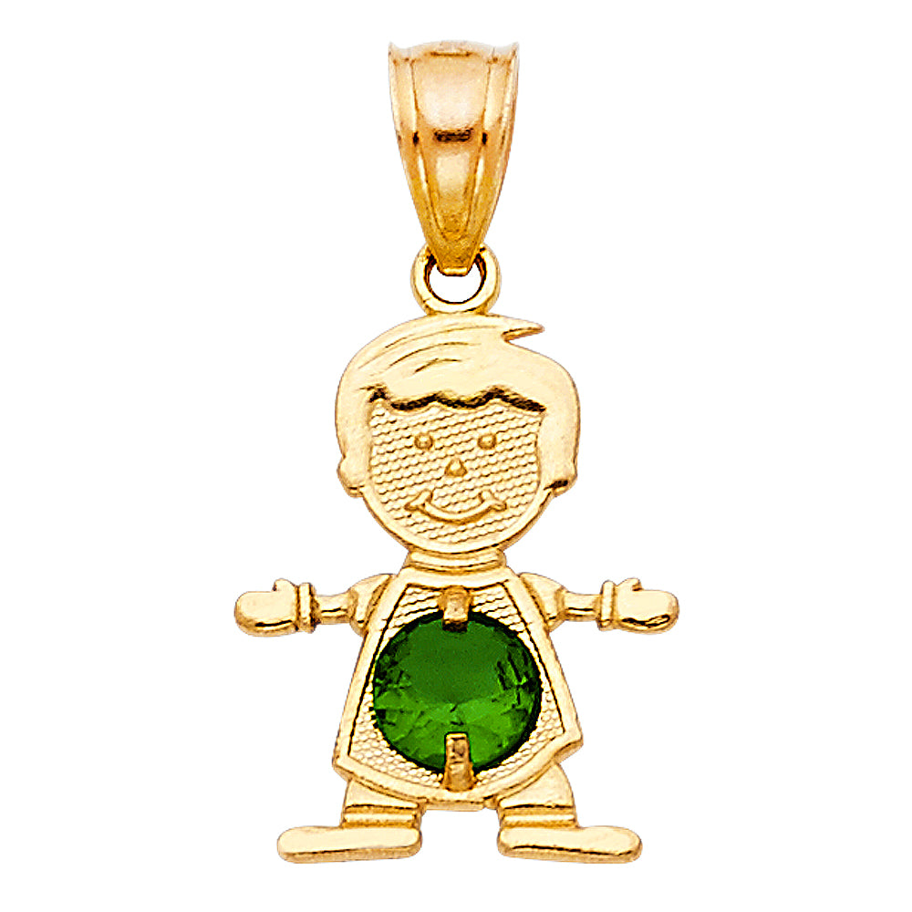 14KT REAL GOLD BOY PENDANT WITH MAY BIRTH STONE