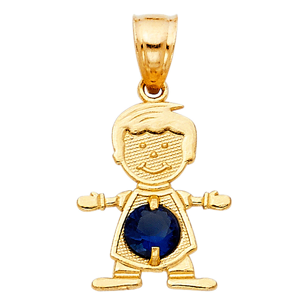 14KT REAL GOLD BOY PENDANT WITH SEPTEMBER BIRTH STONE