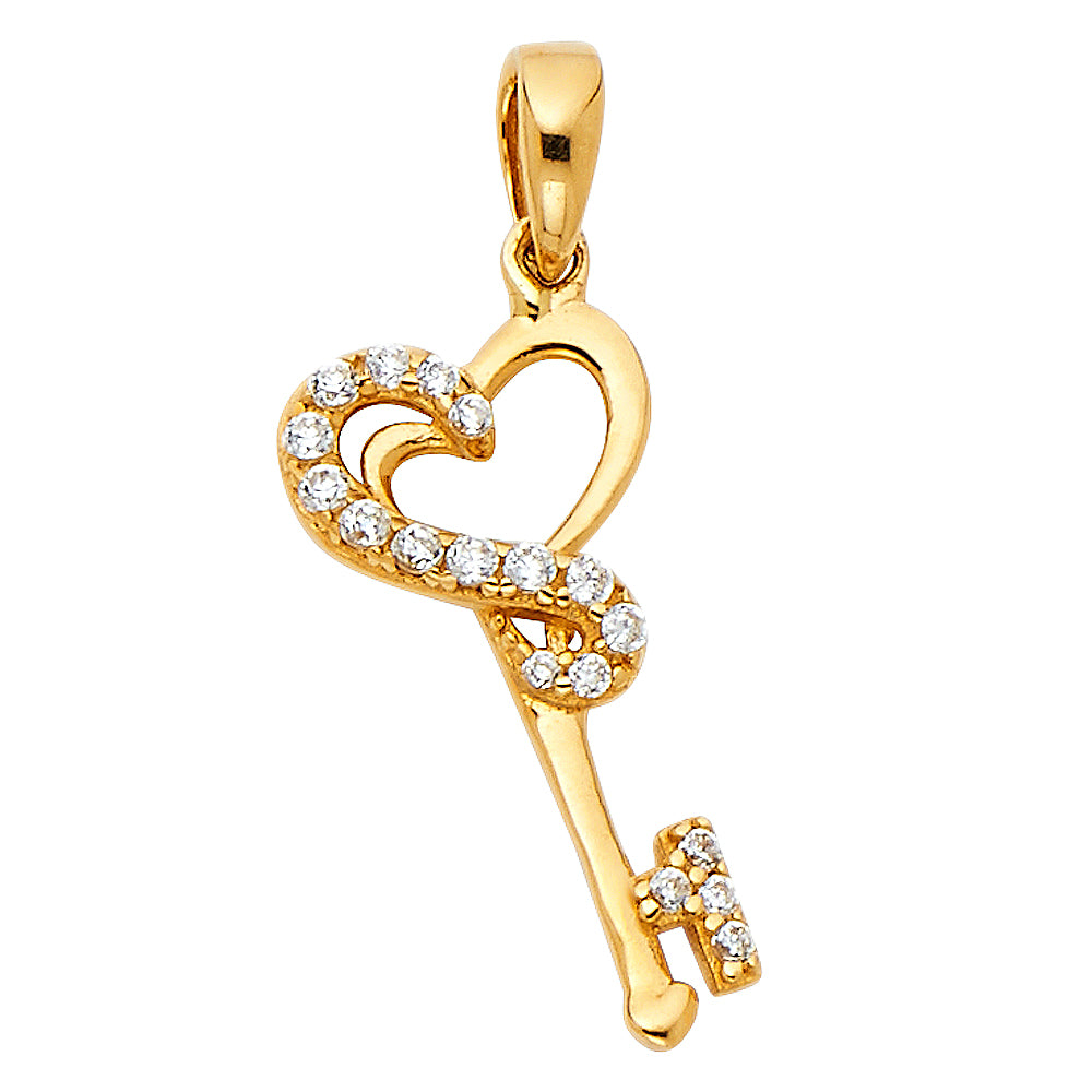 14KT REAL GOLD HEART KEY PENDANT FOR WOMEN