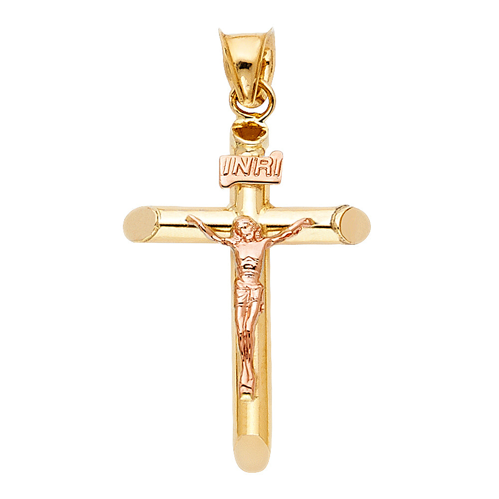 14KT REAL GOLD CRUCIFIX PENDANT WITH "INRI" PLAQUE