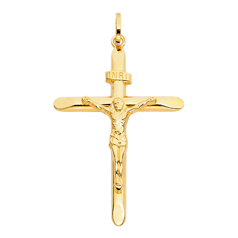 14KT REAL GOLD CRUCIFIX WITH "INRI" PLAQUE PENDANT