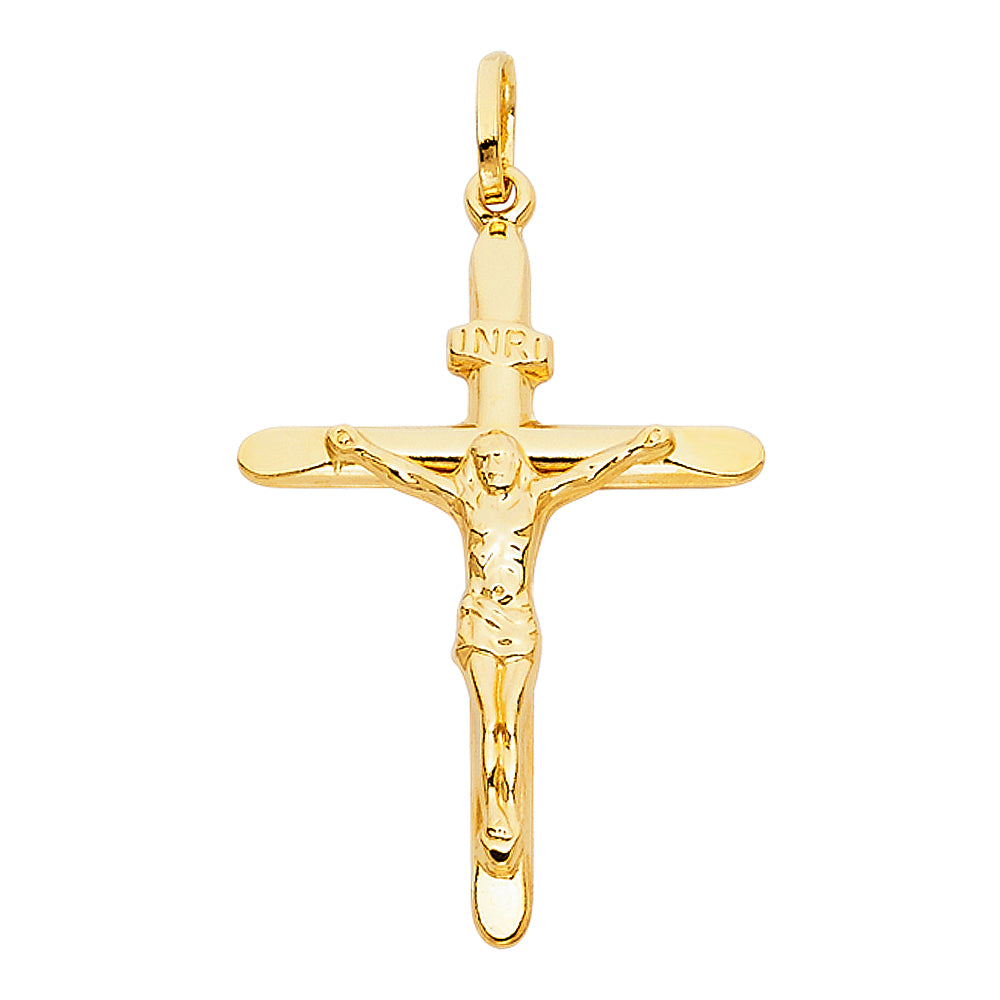 14KT REAL GOLD CRUCIFIX WITH "INRI" PLAQUE PENDANT