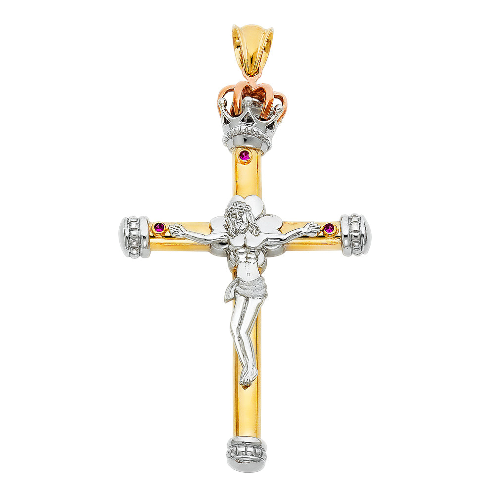 14KT REAL GOLD TRICOLOR CRUCIFIX PENDANT