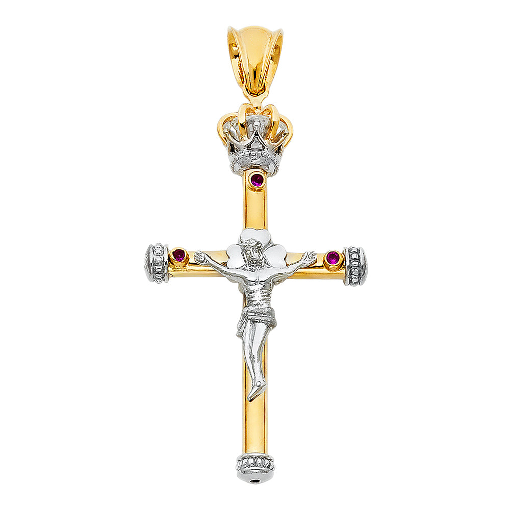 14KT REAL GOLD TRICOLOR CRUCIFIX PENDANT