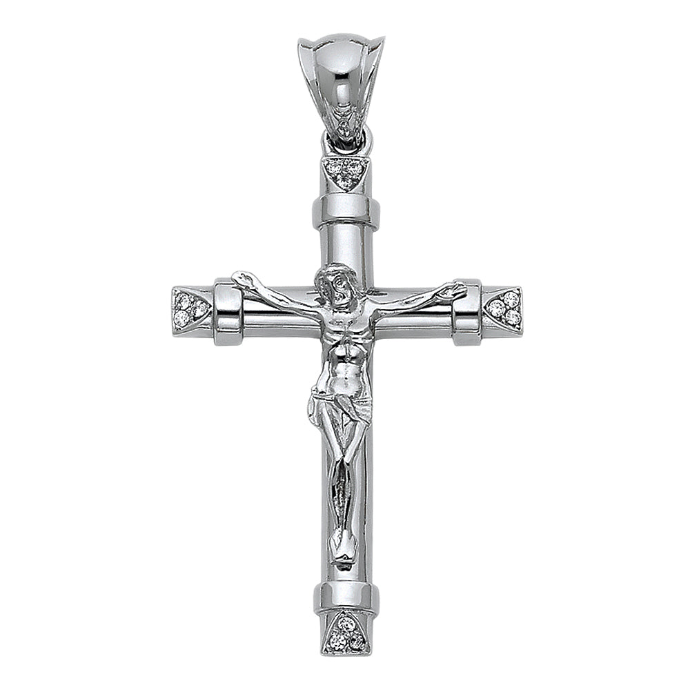 14KT REAL WHITE GOLD CRUCIFIX PENDANT