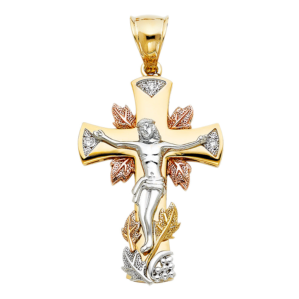 14KT REAL GOLD UNISEX TRICOLOR CRUCIFIX PENDANT