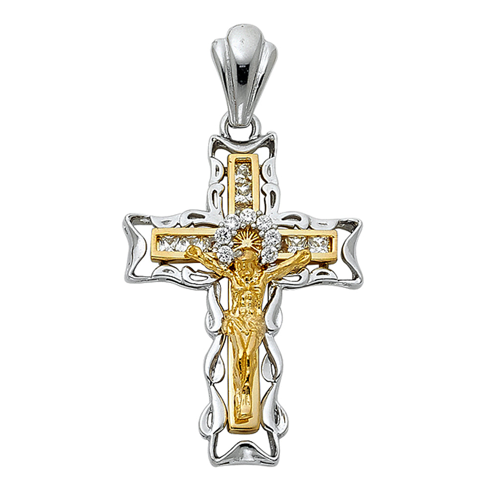 14KT REAL GOLD TWO-TONE CRUCIFIX PENDANT