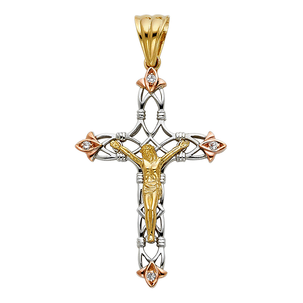 14KT REAL GOLD TRICOLOR CRUCIFIX PENDANT