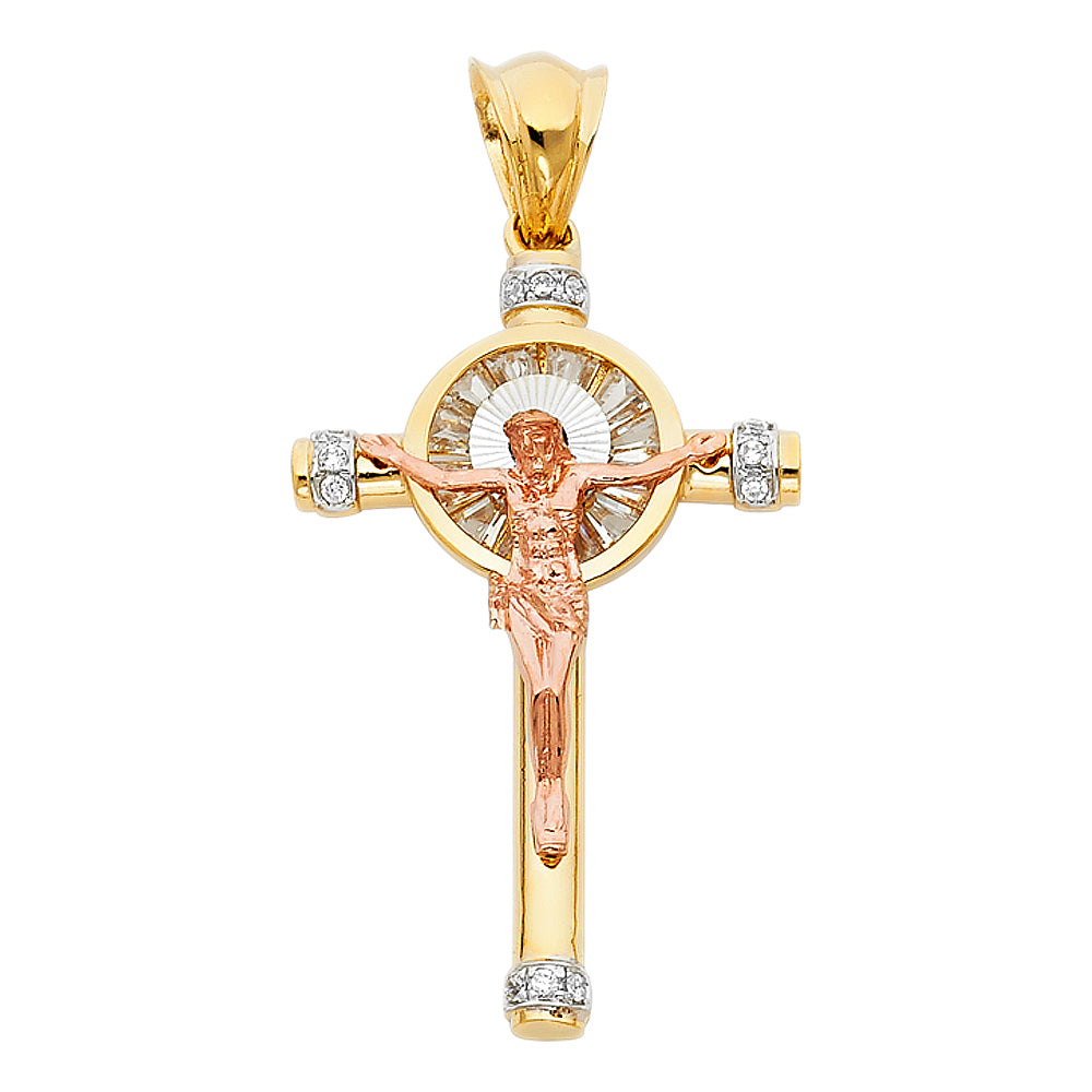 14KT REAL GOLD TWO-TONE CRUCIFIX