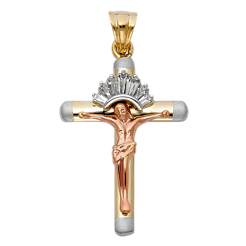 14KT REAL GOLD TRICOLOR CRUCIFIX