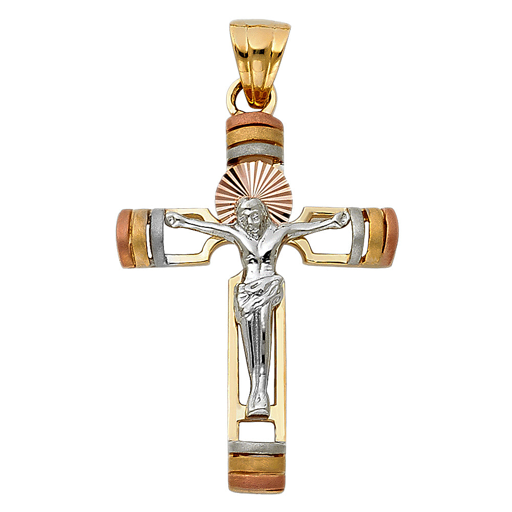 14KT REAL GOLD TRICOLOR CRUCIFIX PENDANT