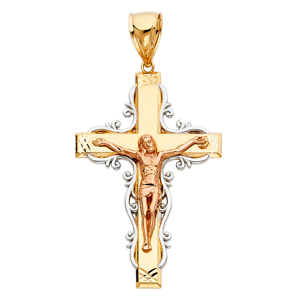 14KT REAL GOLD TRICOLOR CRUCIFIX