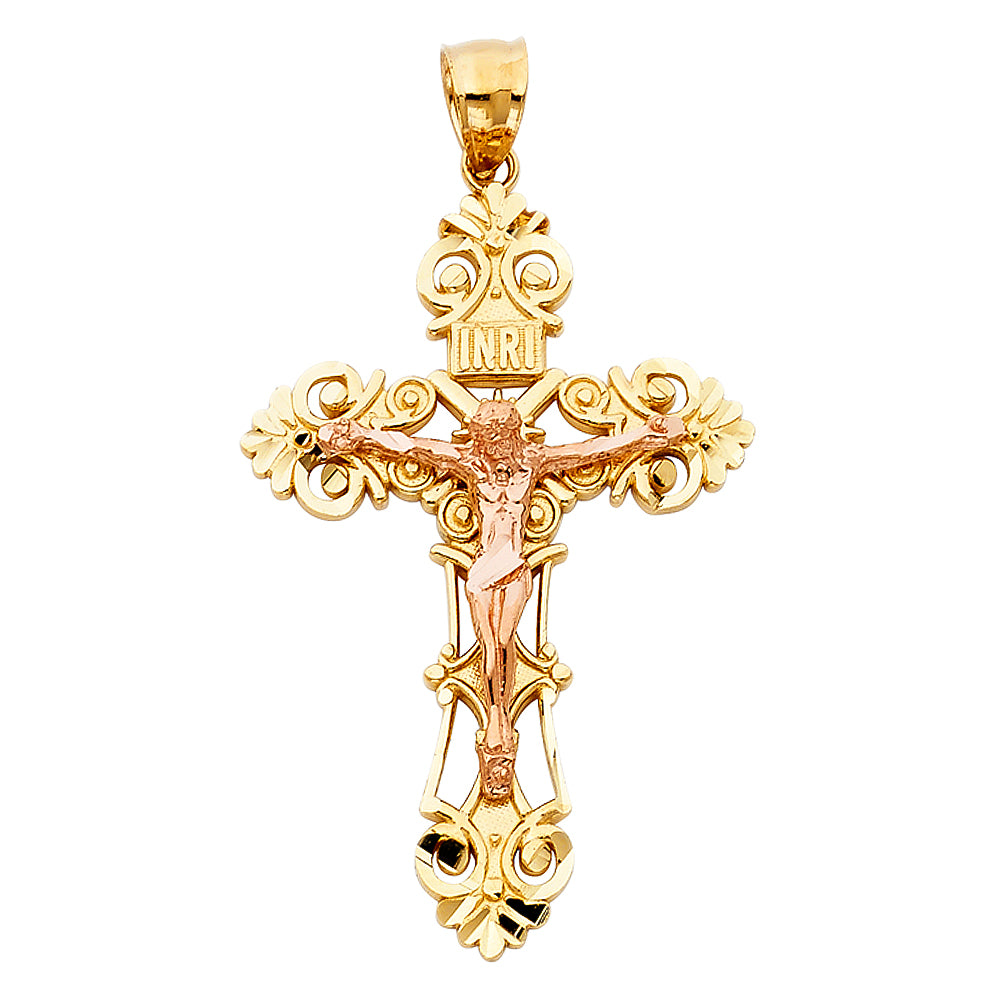 14KT REAL GOLD TWO-TONE CRUCIFIX PENDANT