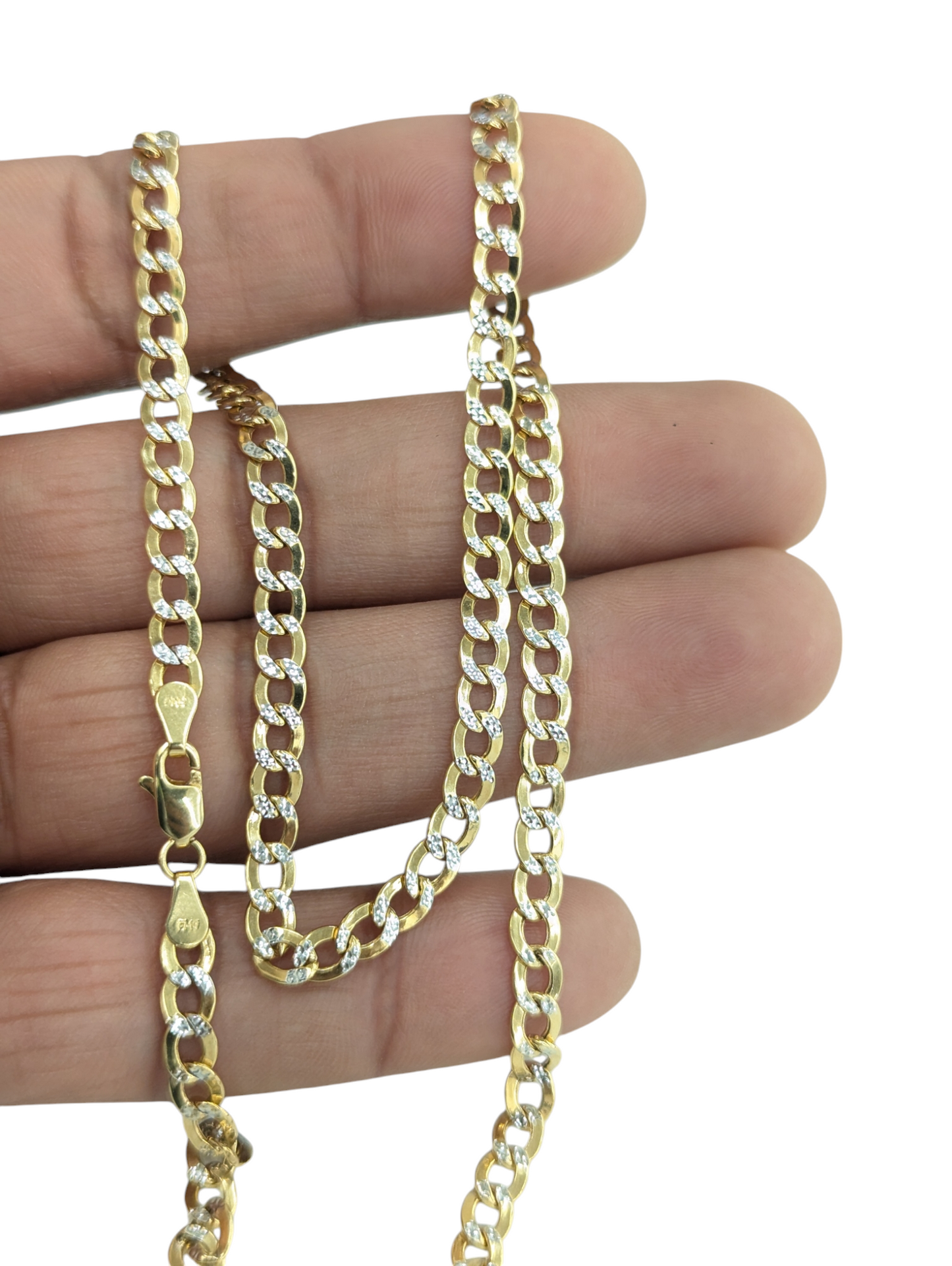10KT REAL GOLD CUBAN CURB DIAMOND CUT CHAIN 4.5MM