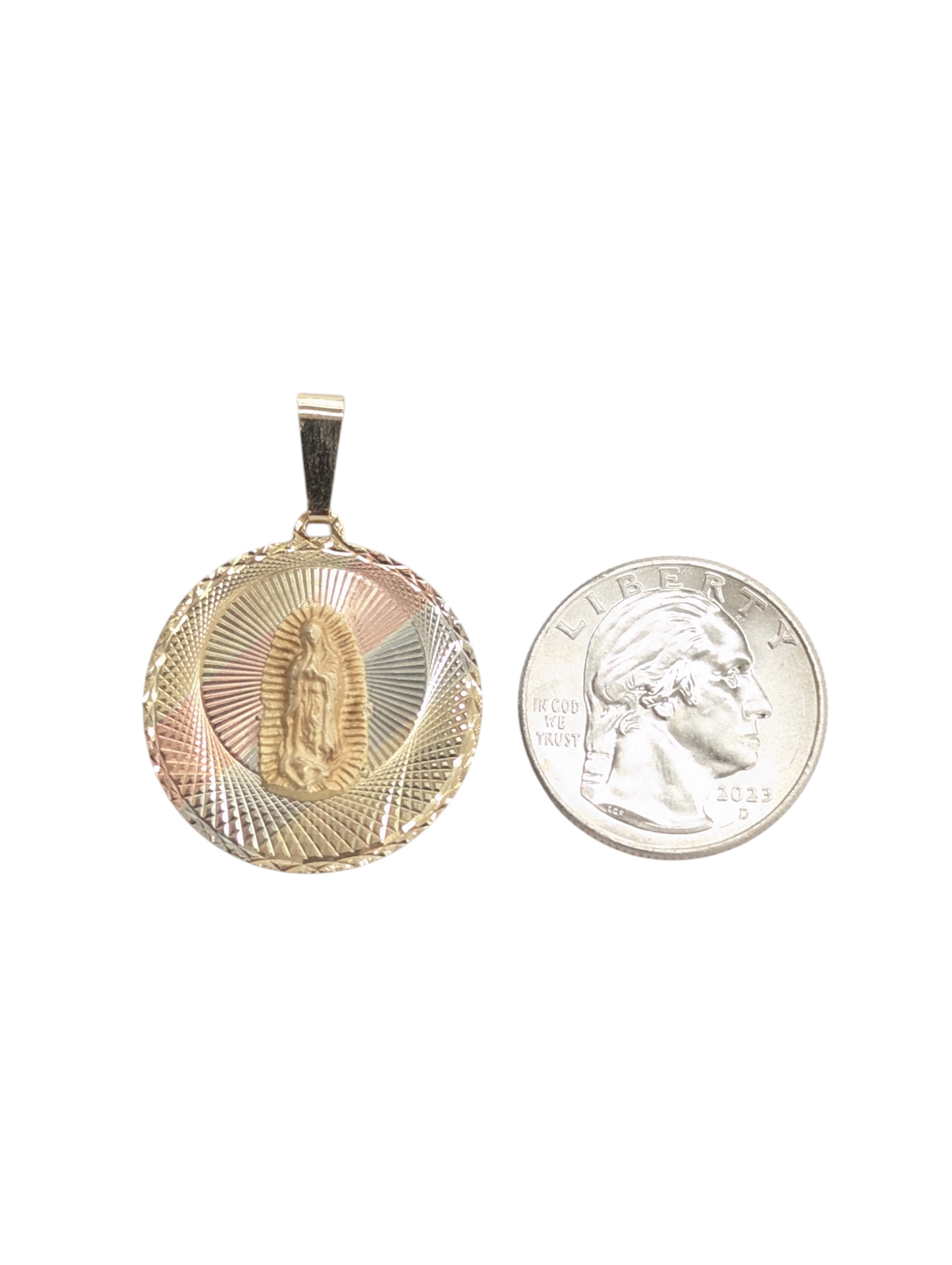 10KT REAL GOLD TRICOLOR VIRGIN MARY PENDANT