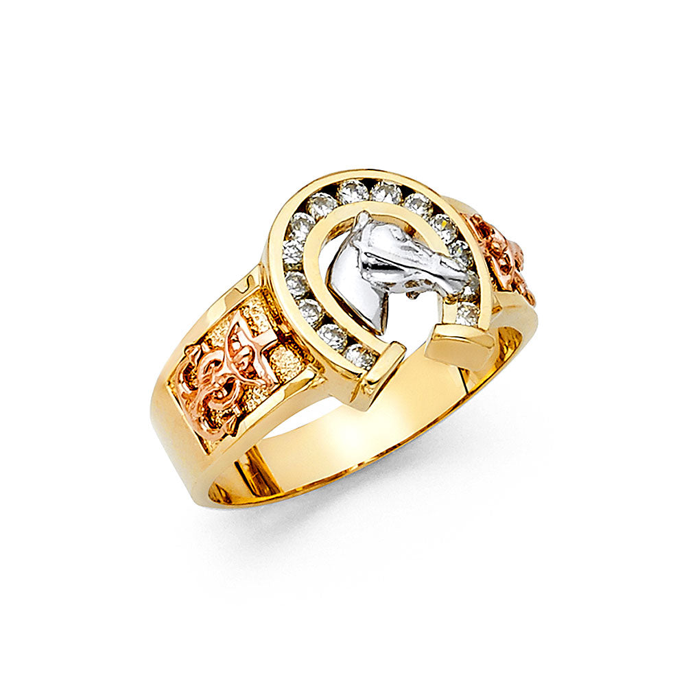 14KT REAL GOLD HORSE HOE RING FOR MEN