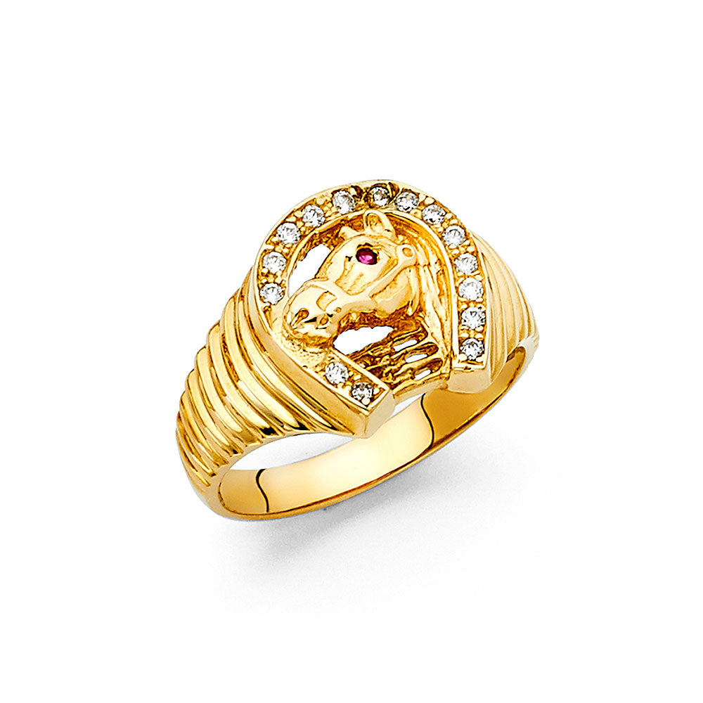 14KT REAL GOLD HORSE HOE RING FOR MEN