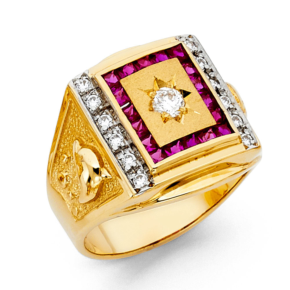 14KT REAL GOLD CZ STONE RING FOR MEN