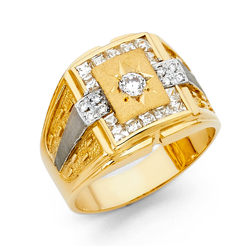 14KT REAL GOLD CZ STONE RING FOR MEN