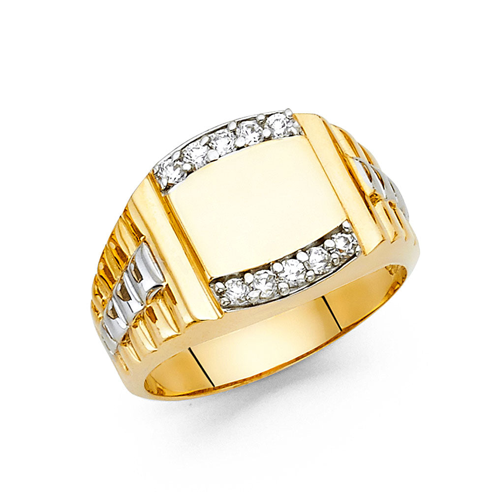 14KT REAL GOLD CZ STONE RING FOR MEN