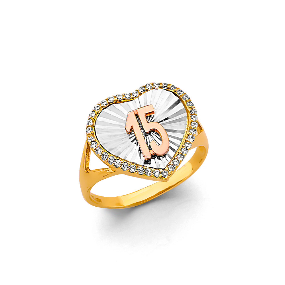 14KT REAL GOLD QUINCE AÑOS RING FOR WOMEN