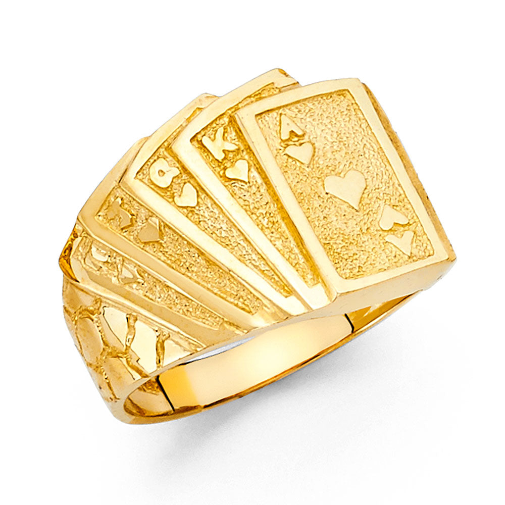 14kt REAL GOLD ROYAL FLUSH OF HEART RING FOR MEN