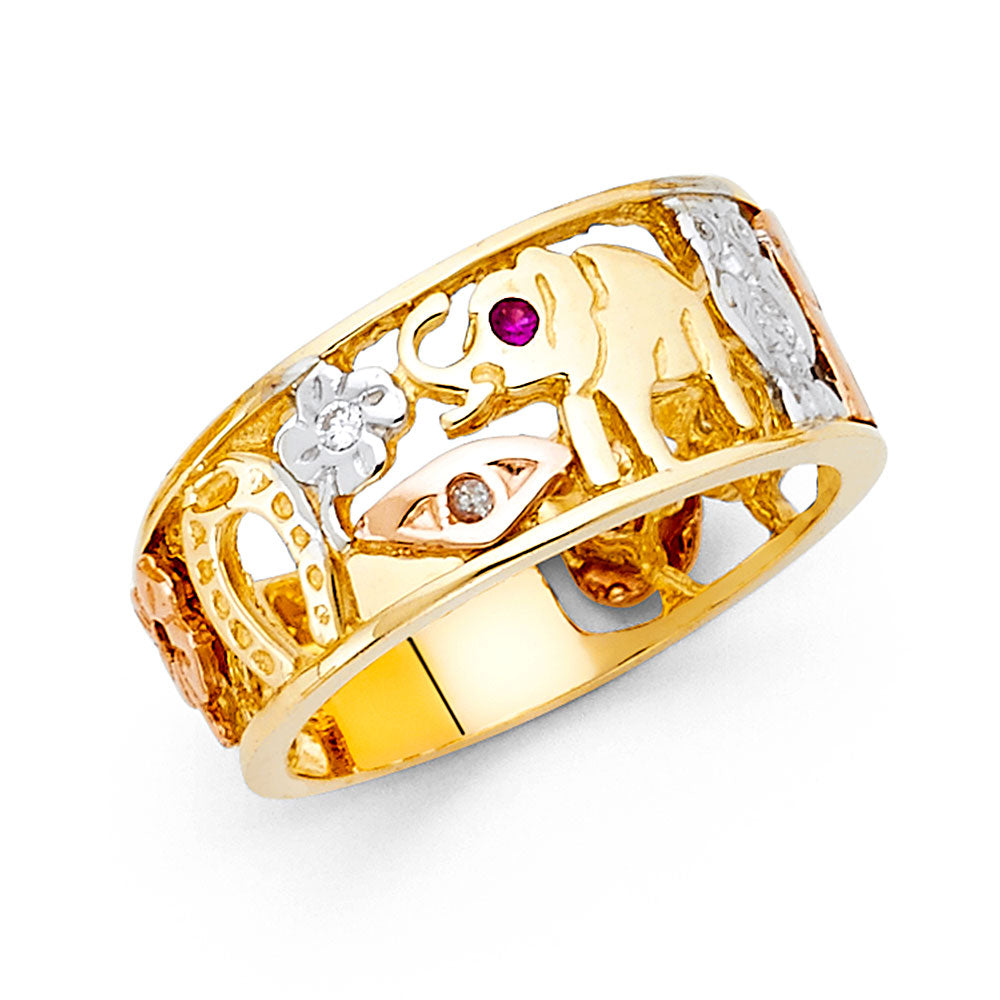14KT REAL GOLD TRICOLOR LUCKY CHARM RING