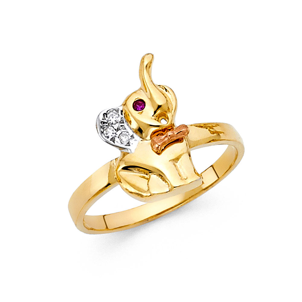 14KT REAL GOLD TRICOLOR ELEPHANT RING