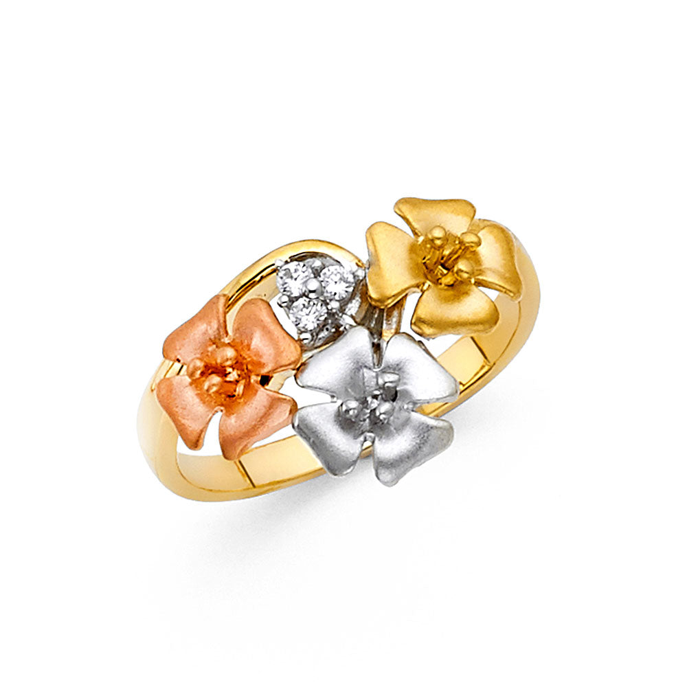 14KT Real Gold Tricolor Flower Ring