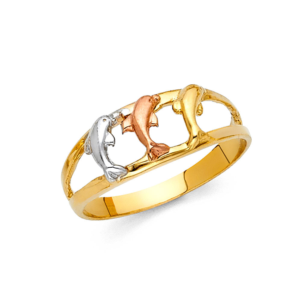 14kt Real Gold Tricolor Dolphine Ring