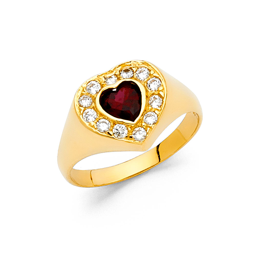 14KT REAL GOLD HEART RING WITH CZ STONES
