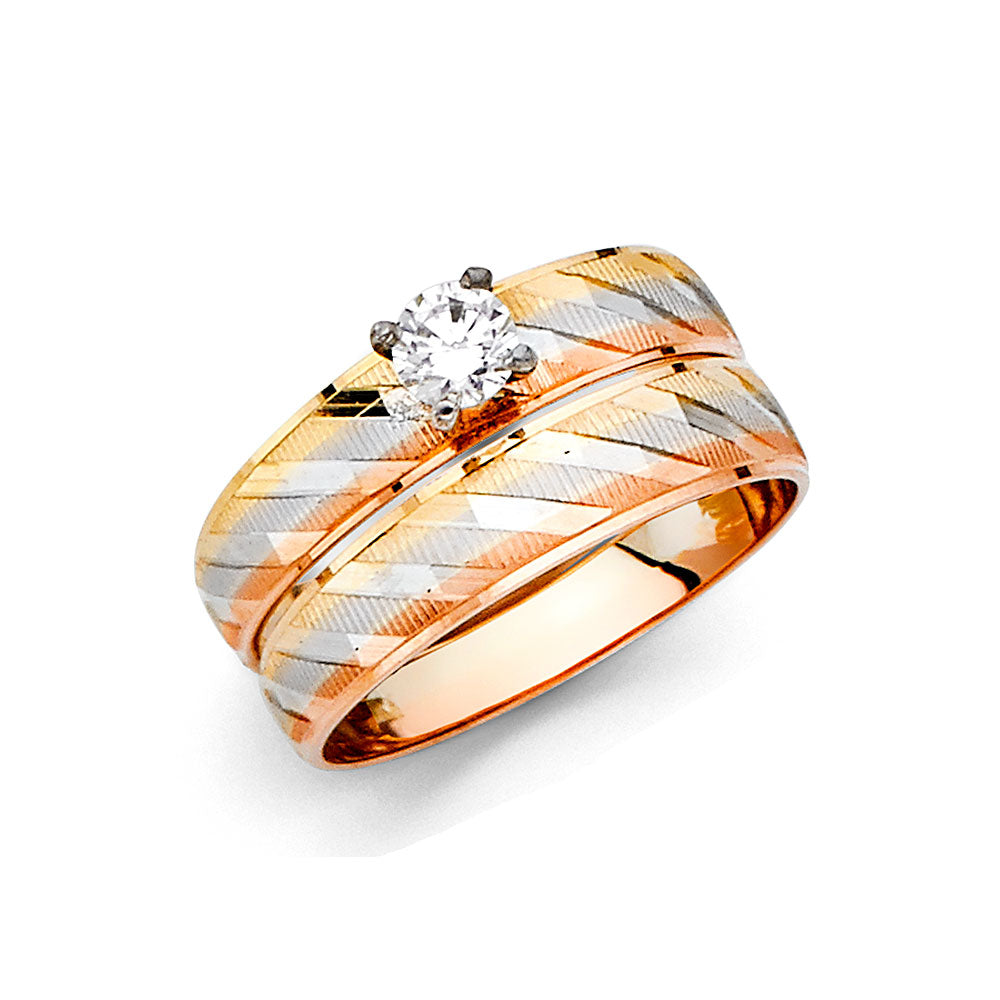 14KT REAL GOLD TRICOLOR WEDDING TRIO SET