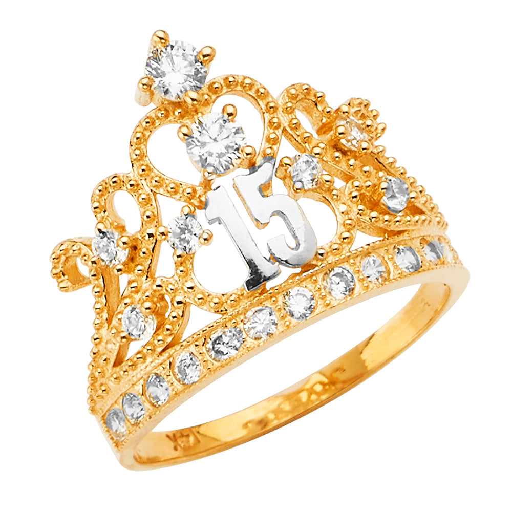 14KT REAL GOLD 15 AÑOS CROWN RING