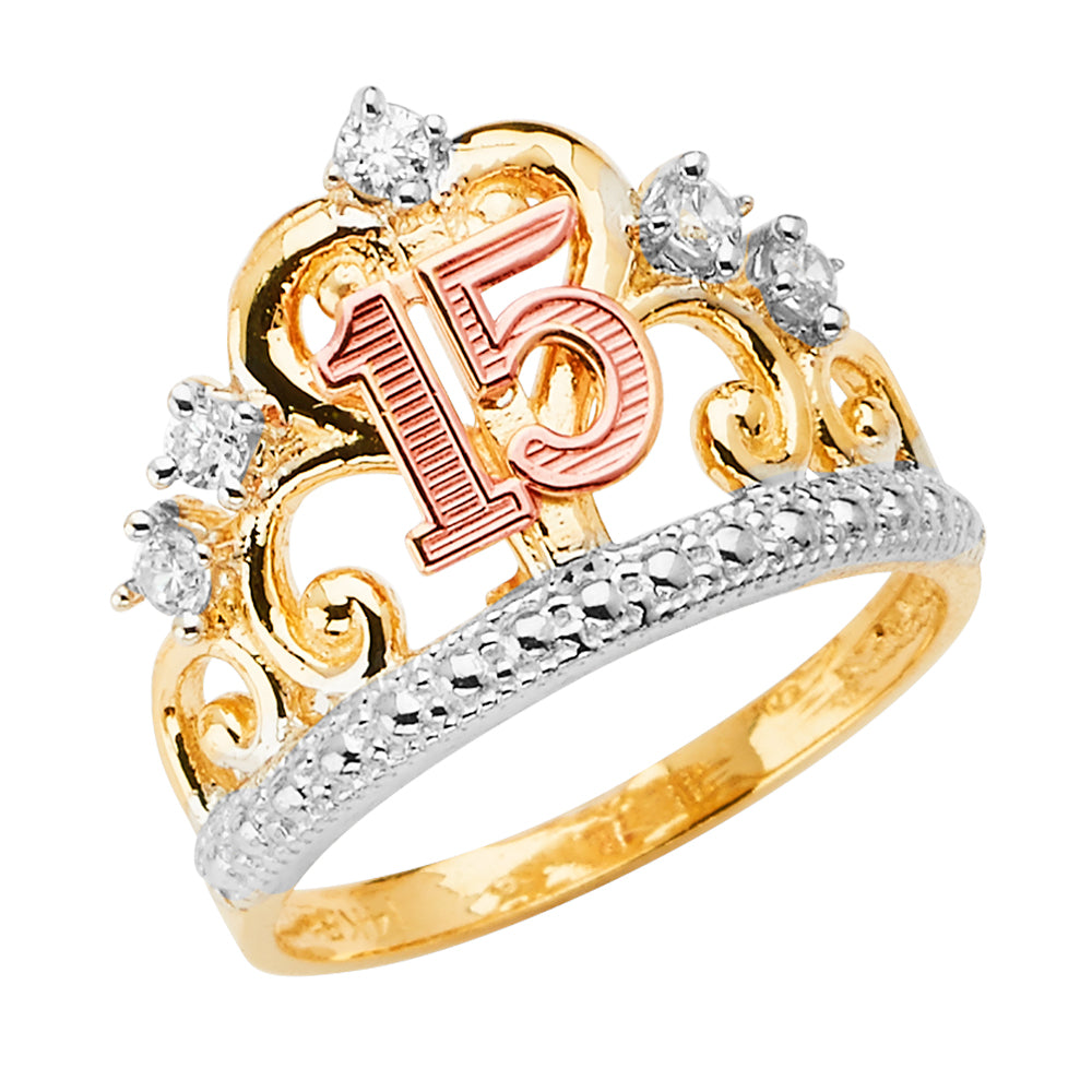 14KT REAL GOLD TRICOLOR 15 AÑOS RING