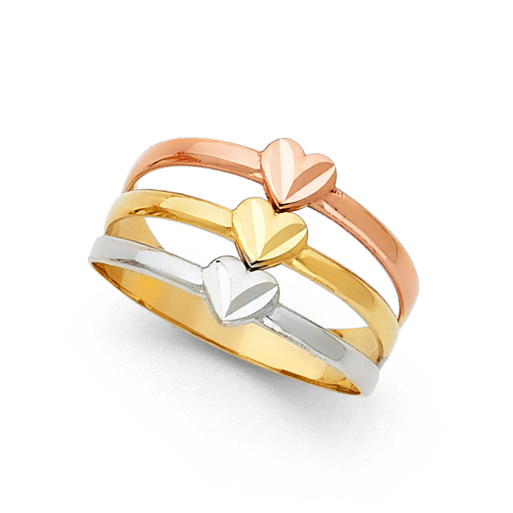 14KT REAL GOLD TRICOLOR HEART RING FOR WOMEN