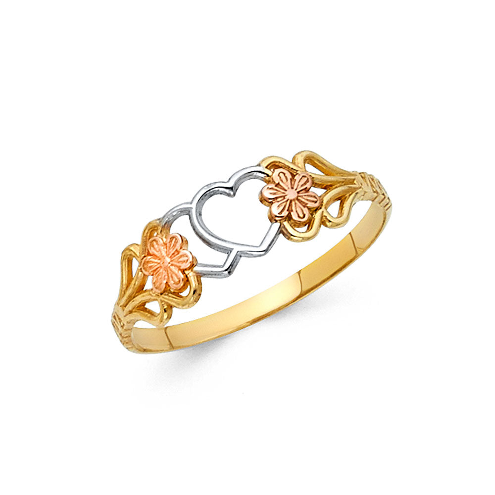 14KT REAL GOLD TRICOLOR HEART RING