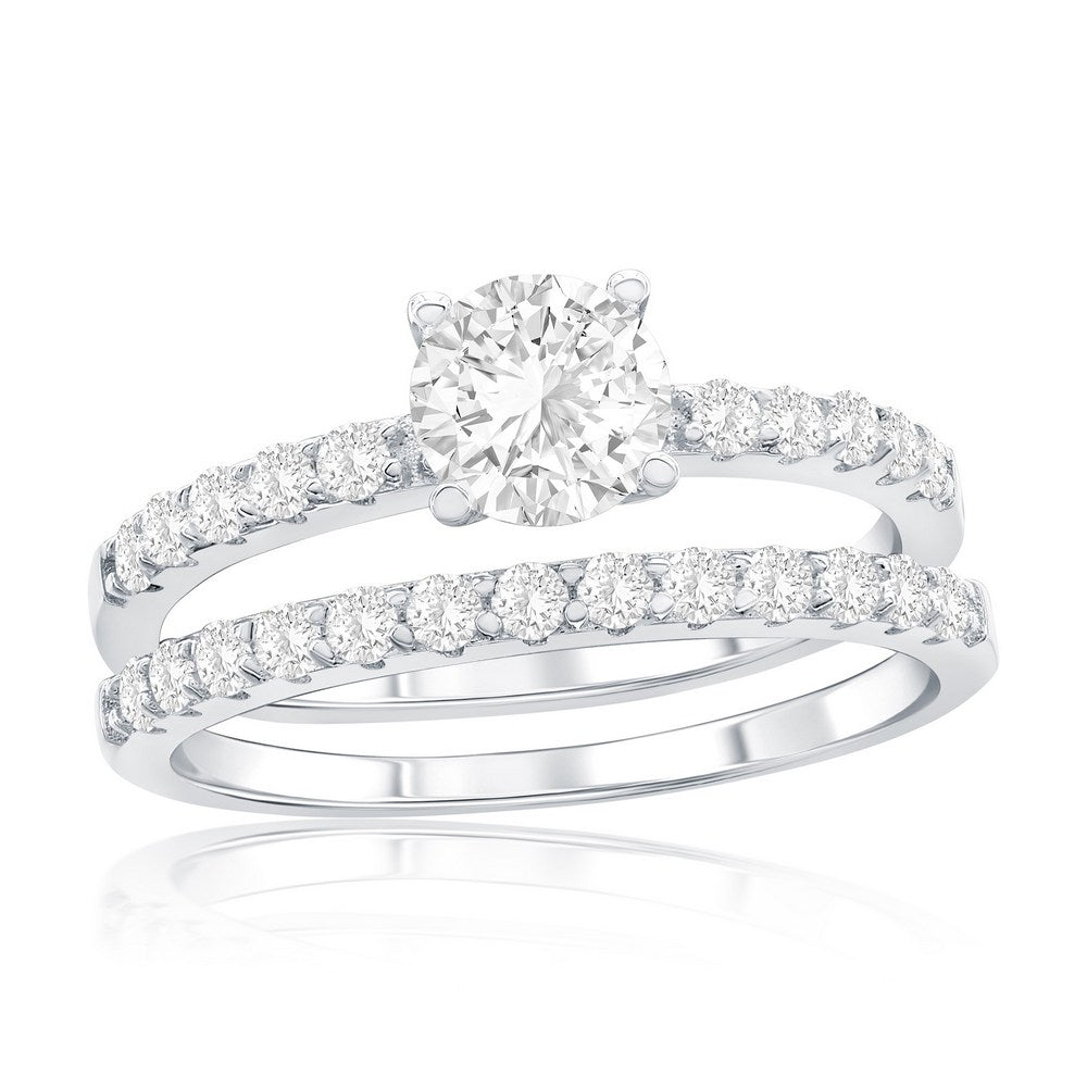 Sterling Silver 6mm Round Solitaire CZ 2-PC Engagement Ring