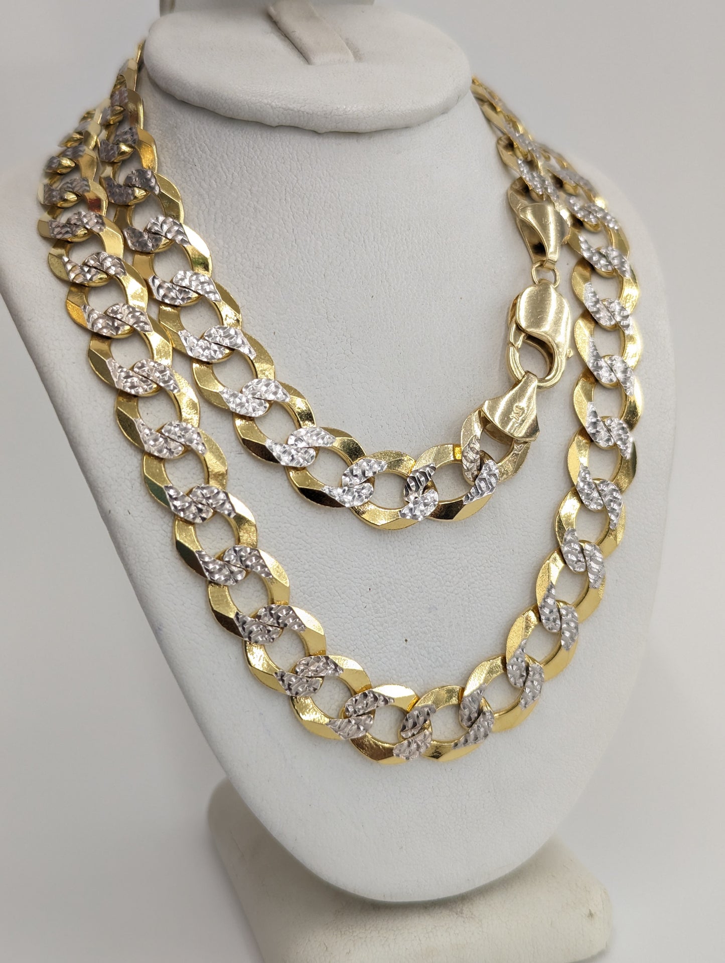 14KT REAL GOLD SOLID CUBAN CURB DIAMOND CUT CHAIN 11.3 MM