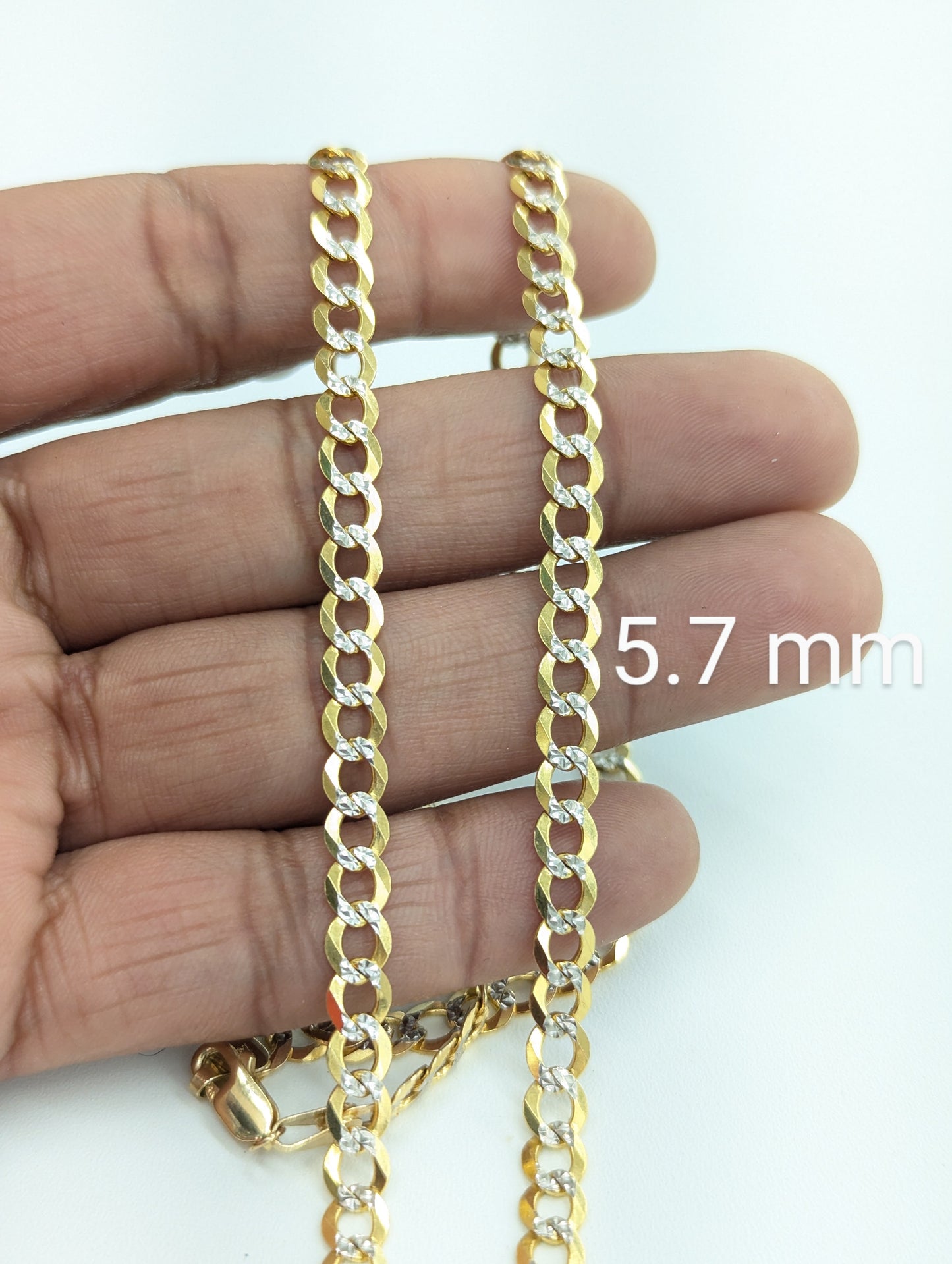 14KT REAL GOLD SOLID CUBAN CURB DIAMOND CUT CHAIN 3.7MM 4.7MM 5.7MM
