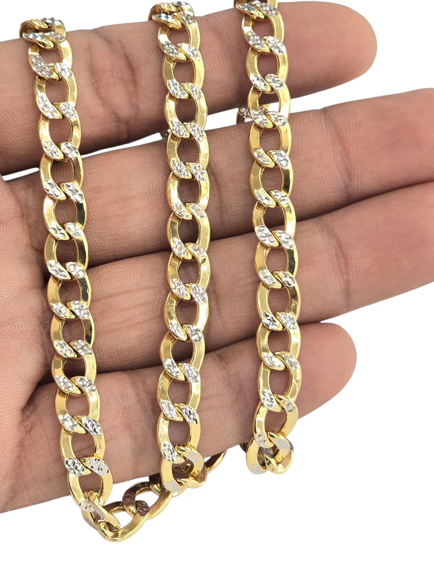 10KT REAL GOLD CUBAN CURB DIAMOND CUT CHAIN 7.5MM