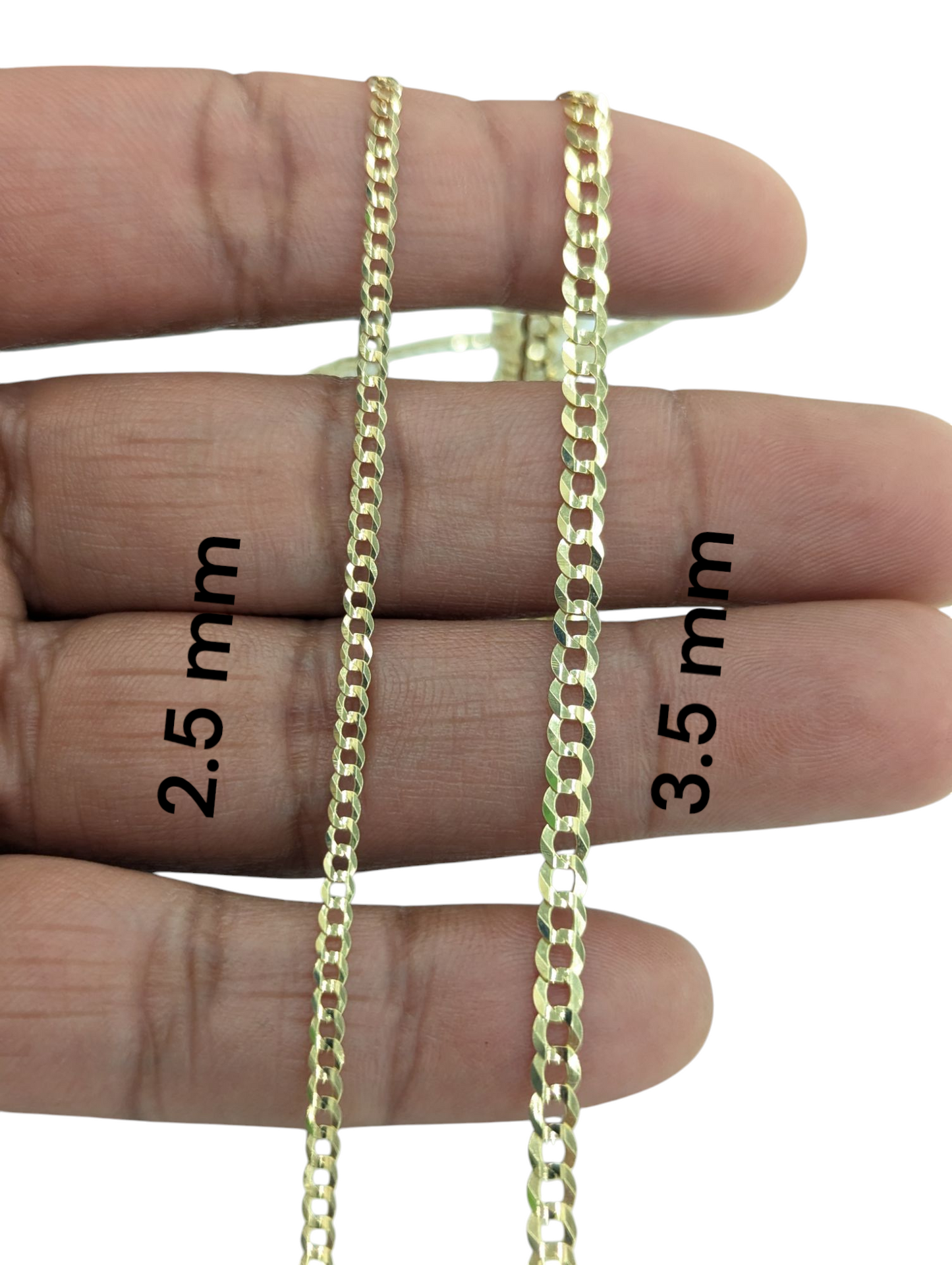 10kt REAL GOLD SOLID CUBAN CURB CHAIN 2.5 MM 3.6 MM FOR MEN AND WOMEN