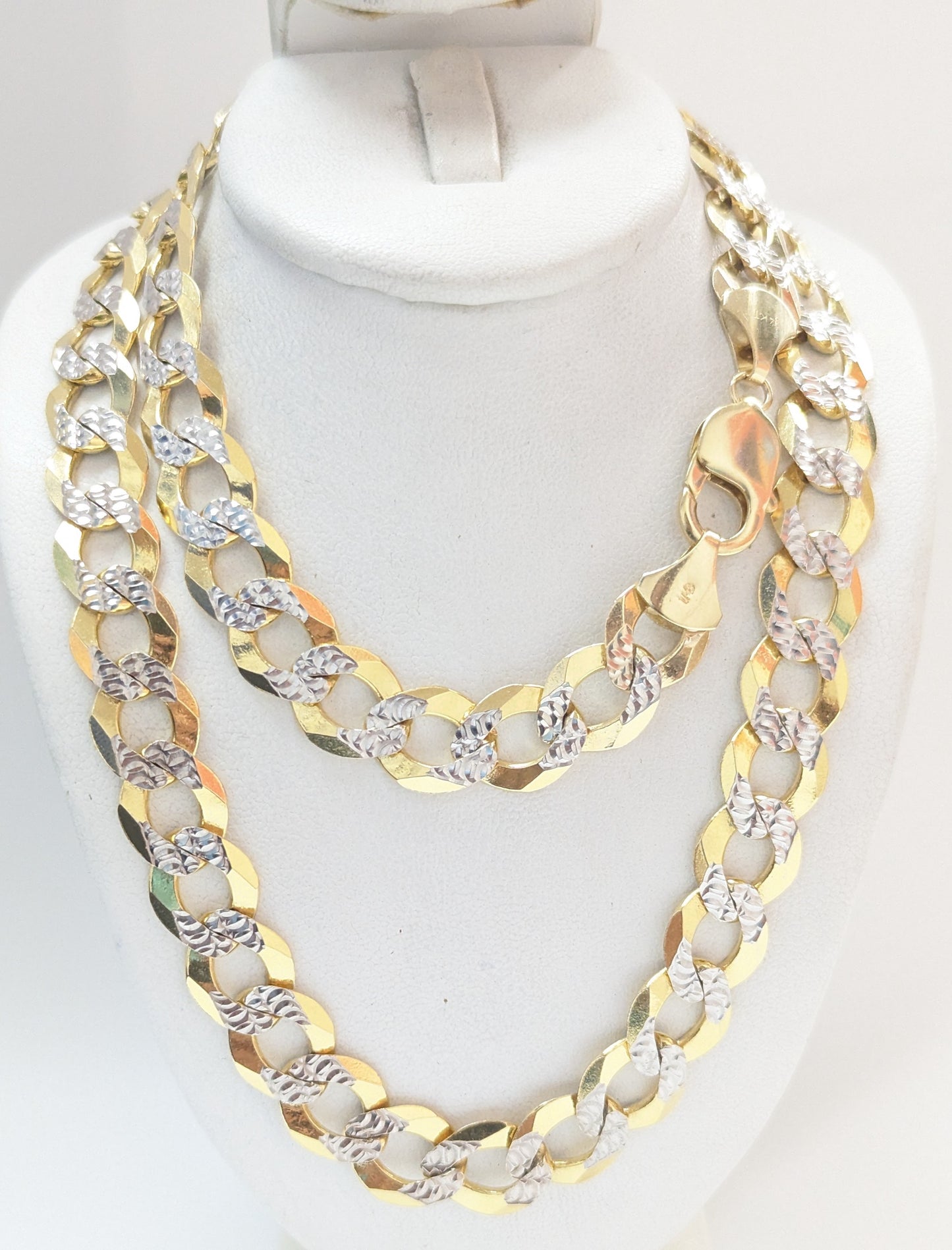 14KT REAL GOLD SOLID CUBAN CURB DIAMOND CUT CHAIN 11.3 MM