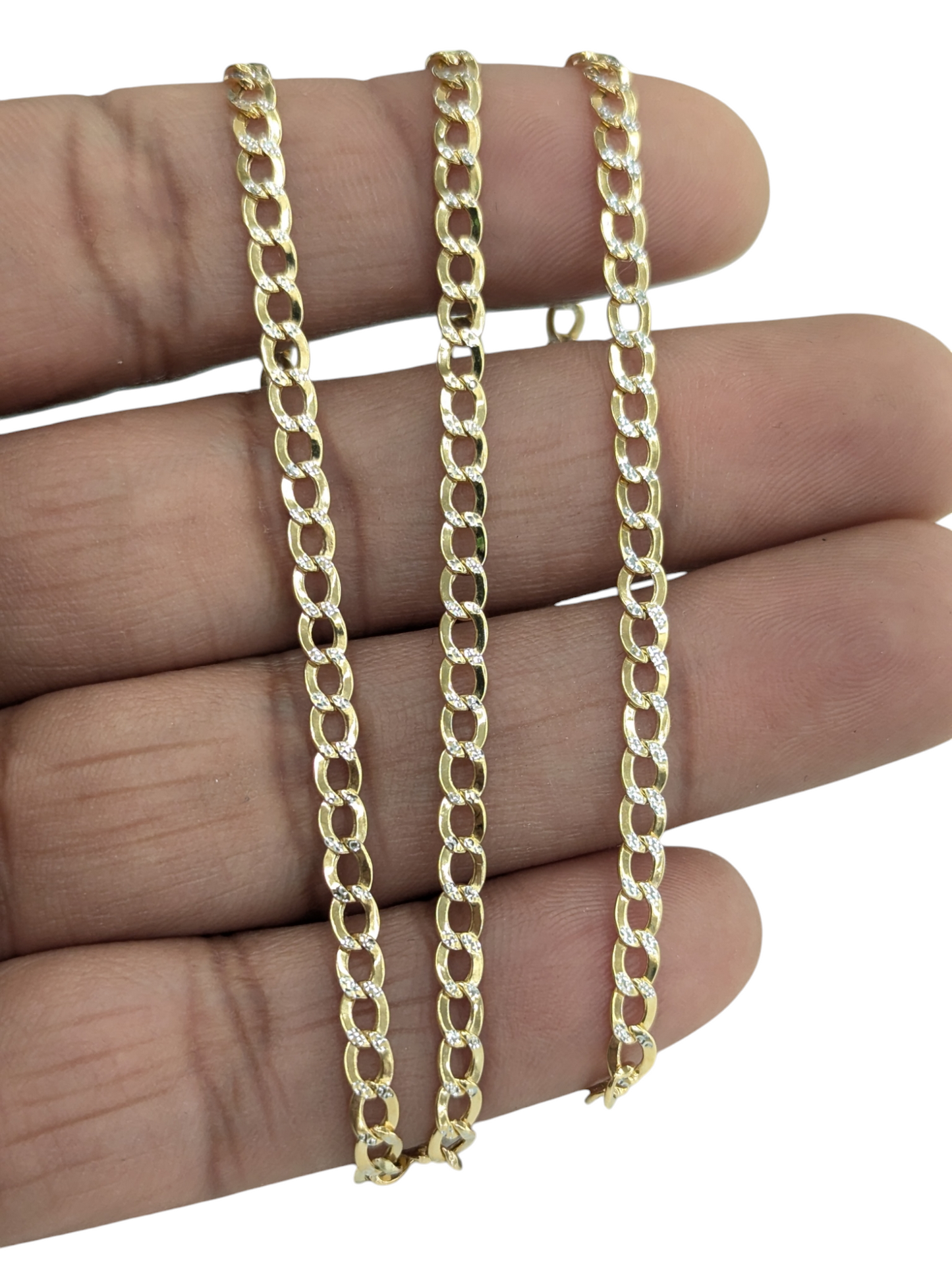 10KT REAL GOLD CUBAN CURB DIAMOND CUT CHAIN 3.5MM