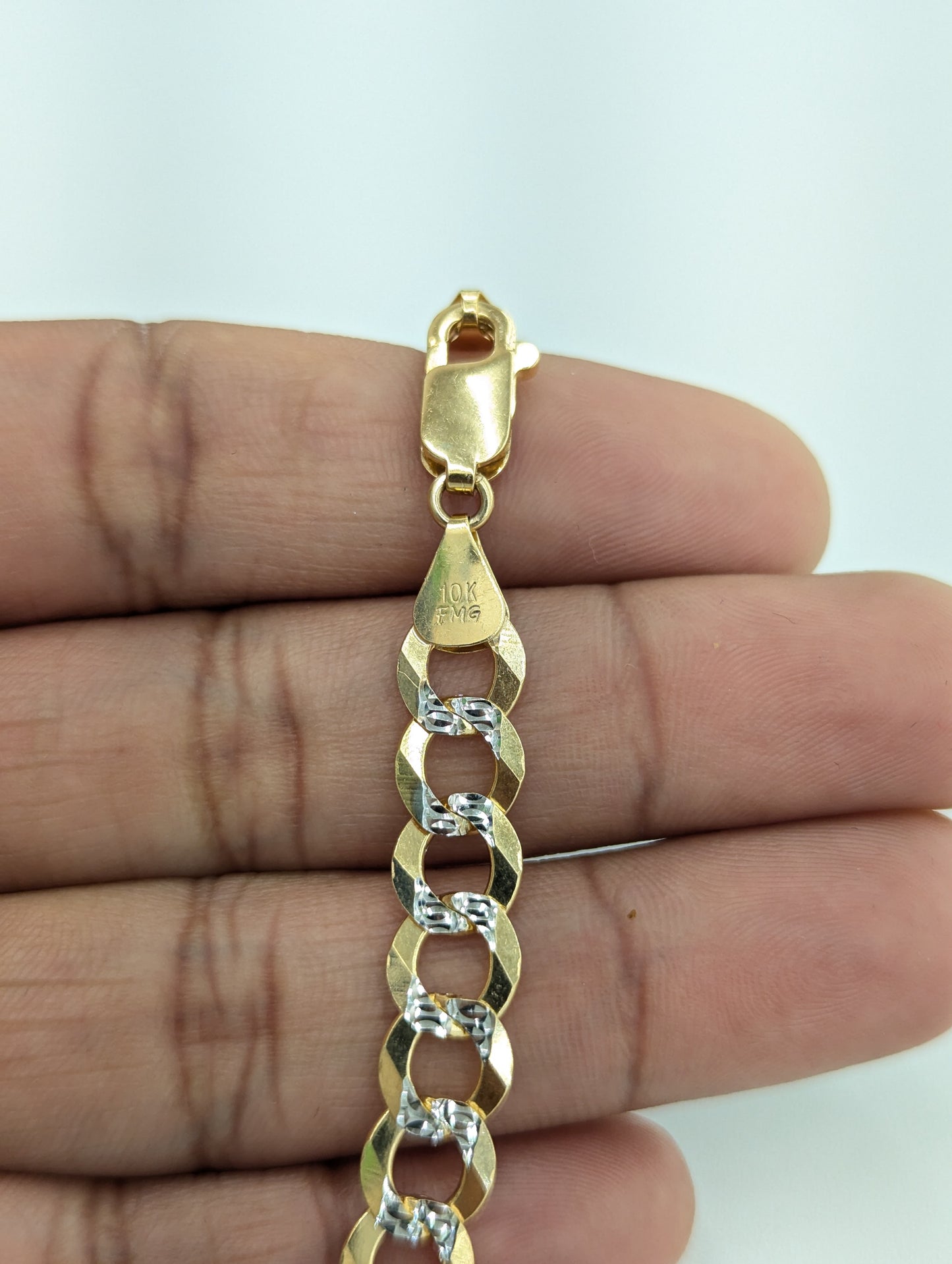 10KT REAL GOLD SOLID CUBAN CURB DIAMOND CUT BRACELET