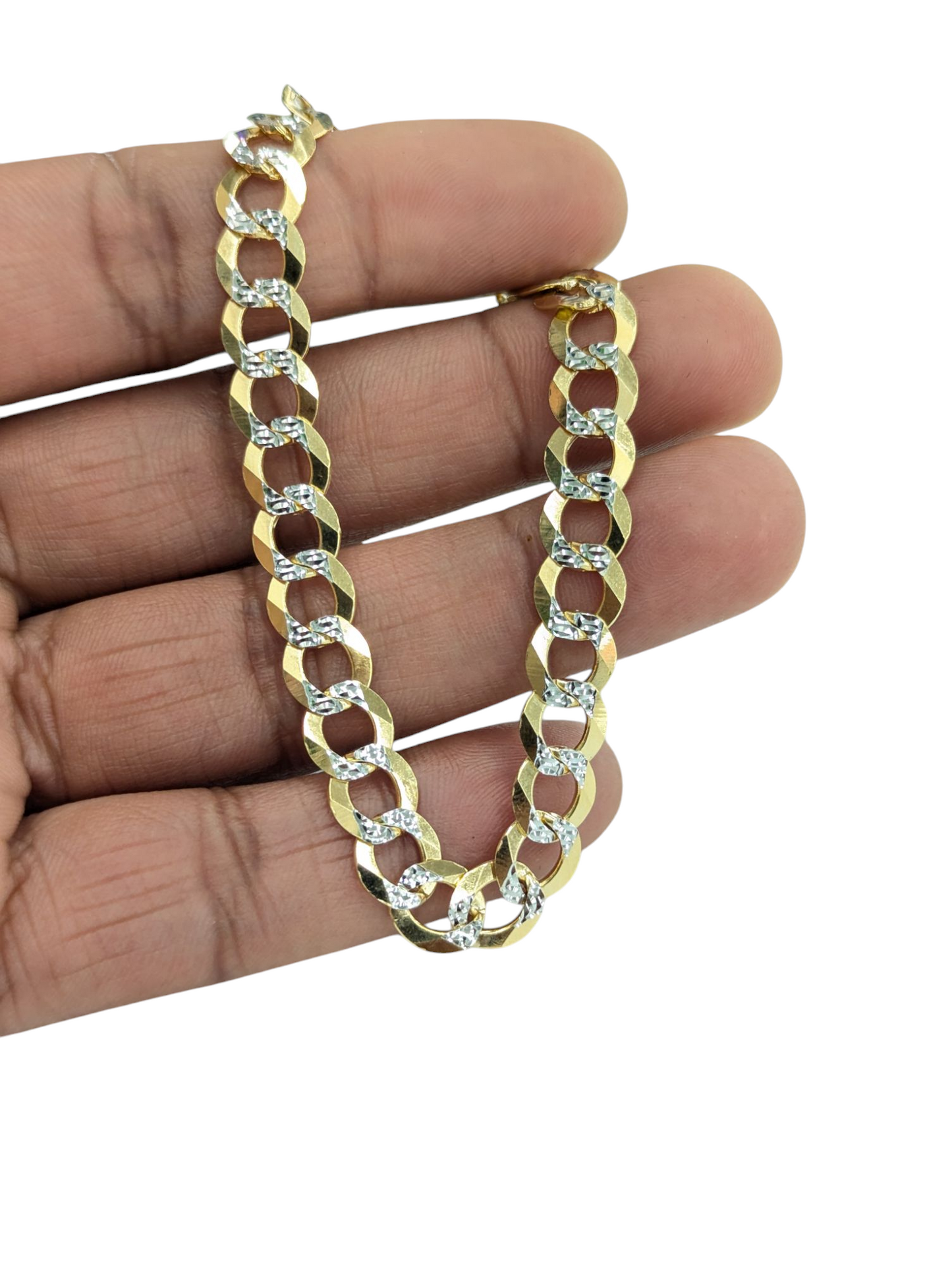 10KT REAL GOLD SOLID CUBAN CURB DIAMOND CUT BRACELET