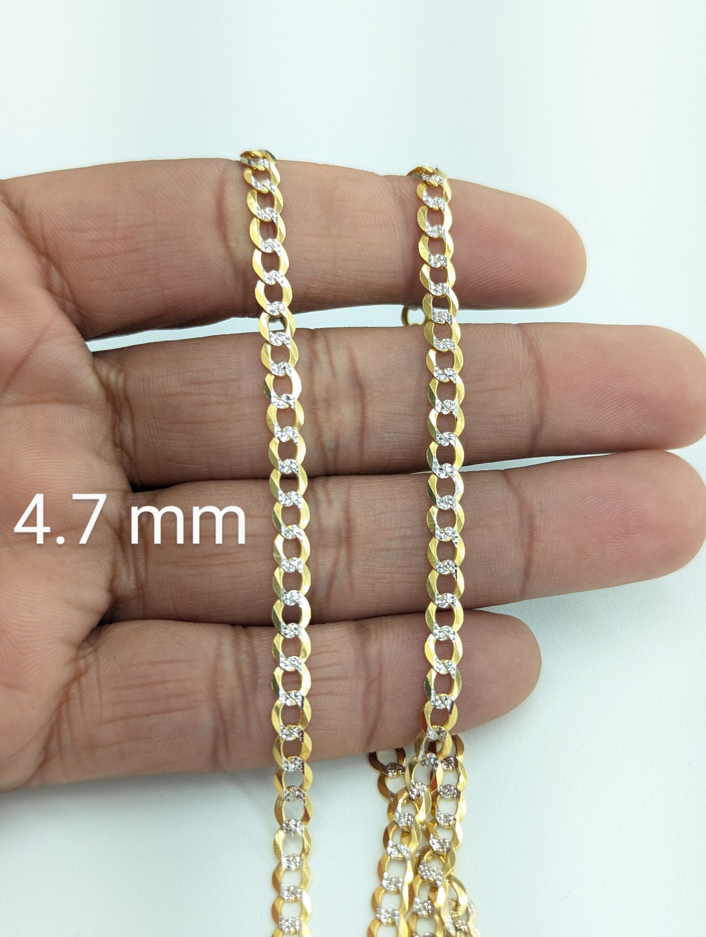 14KT REAL GOLD SOLID CUBAN CURB DIAMOND CUT CHAIN 3.7MM 4.7MM 5.7MM