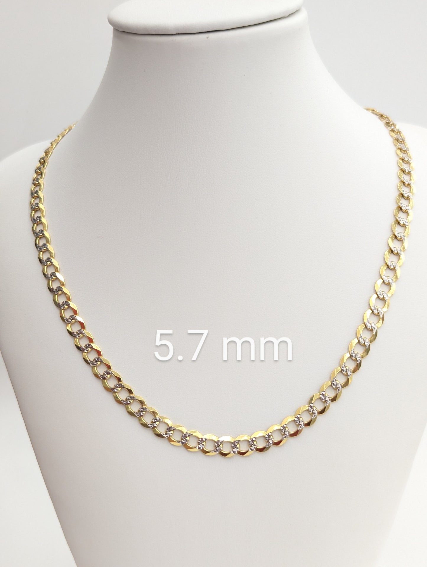 14KT REAL GOLD SOLID CUBAN CURB DIAMOND CUT CHAIN 3.7MM 4.7MM 5.7MM