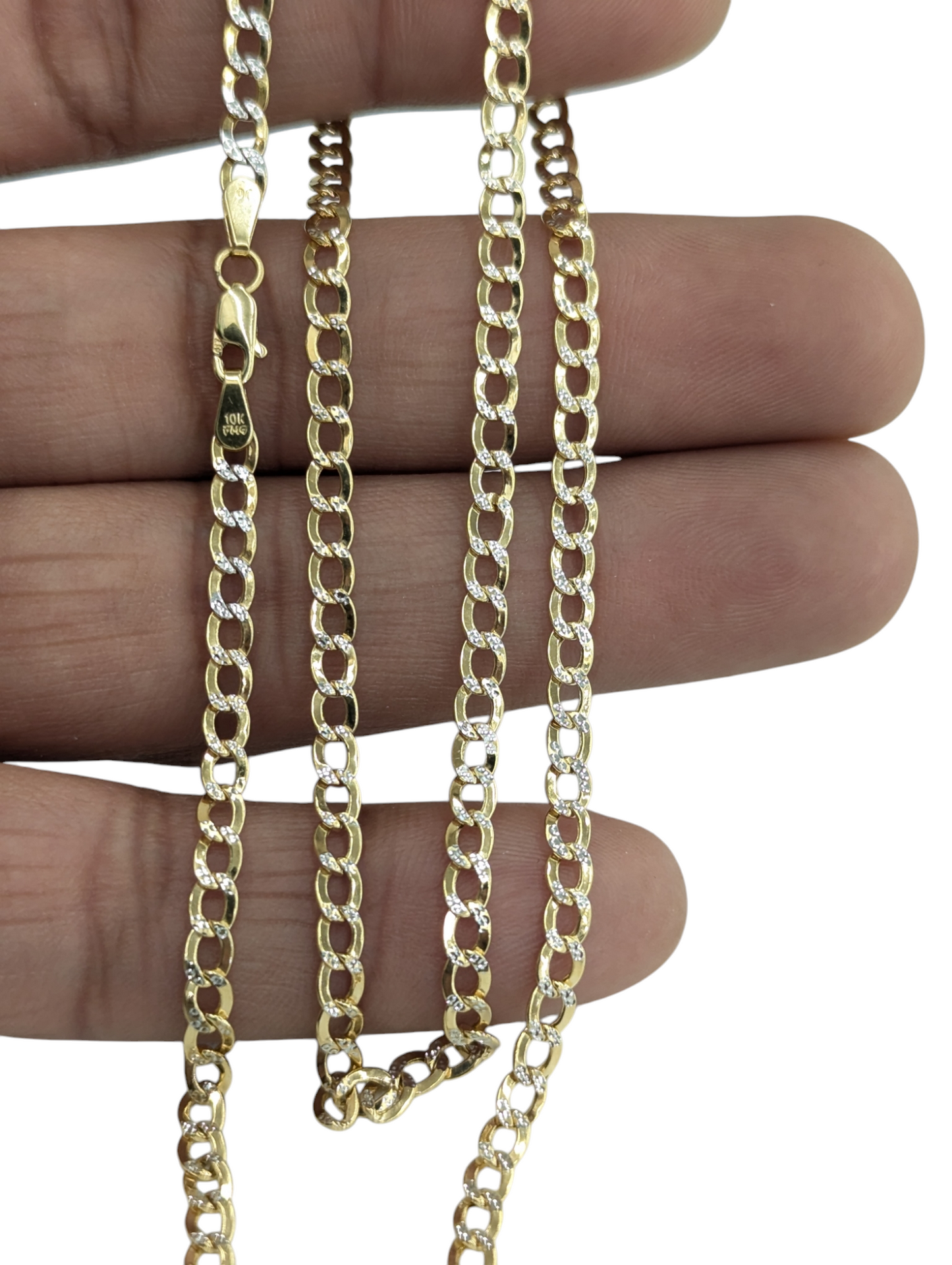 10KT REAL GOLD CUBAN CURB DIAMOND CUT CHAIN 3.5MM
