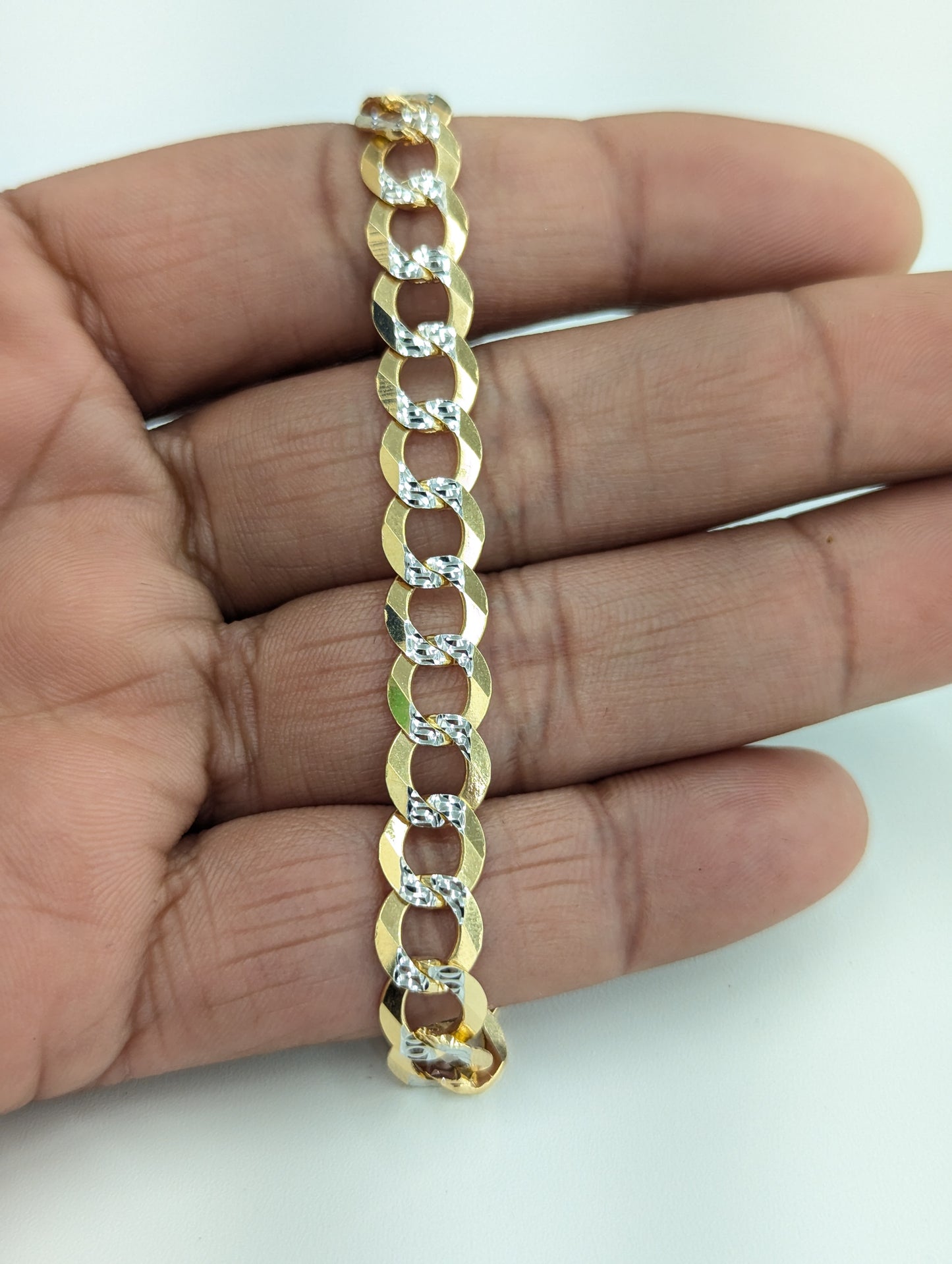 10KT REAL GOLD SOLID CUBAN CURB DIAMOND CUT BRACELET