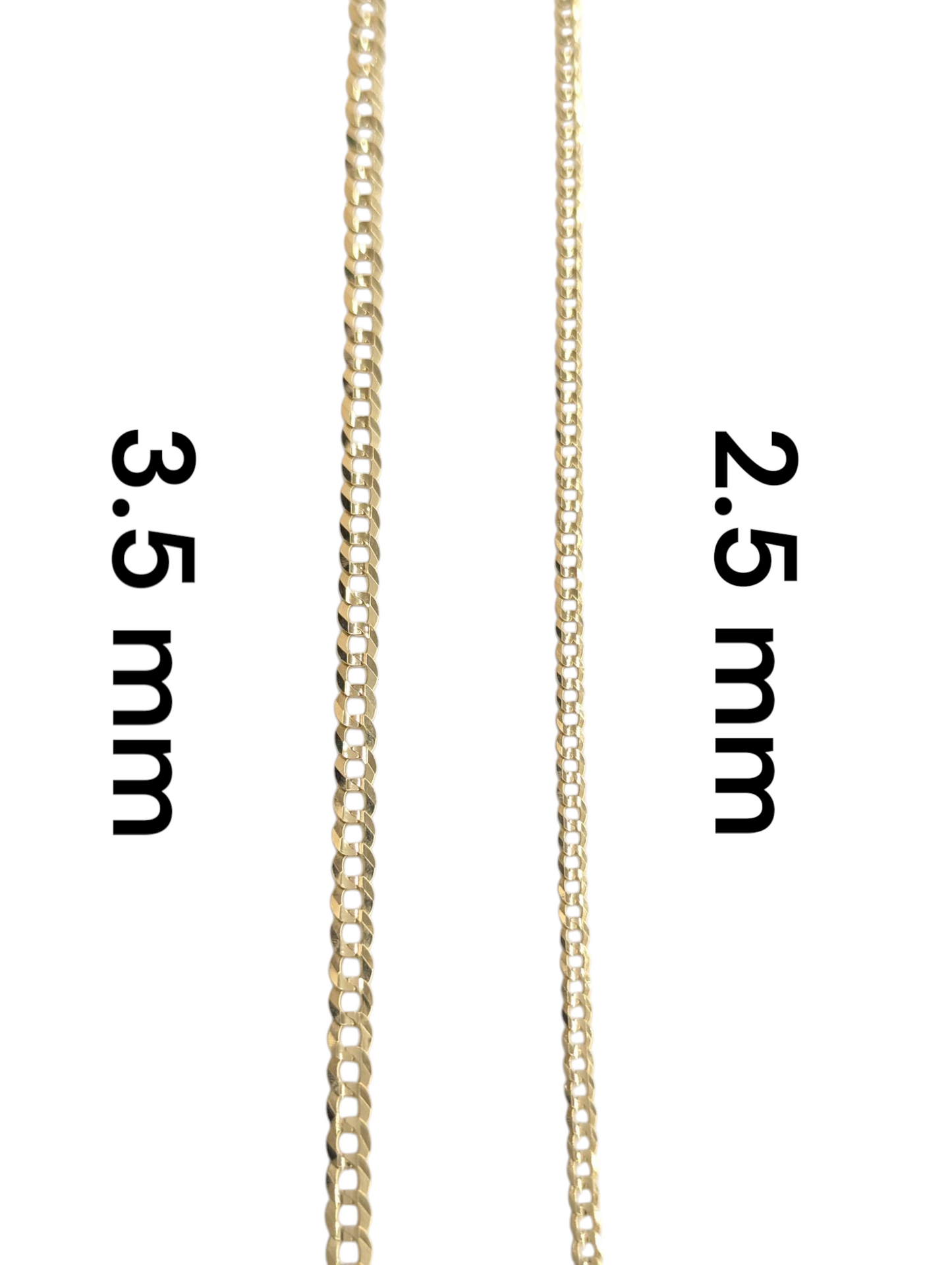 10kt REAL GOLD SOLID CUBAN CURB CHAIN 2.5 MM 3.6 MM FOR MEN AND WOMEN